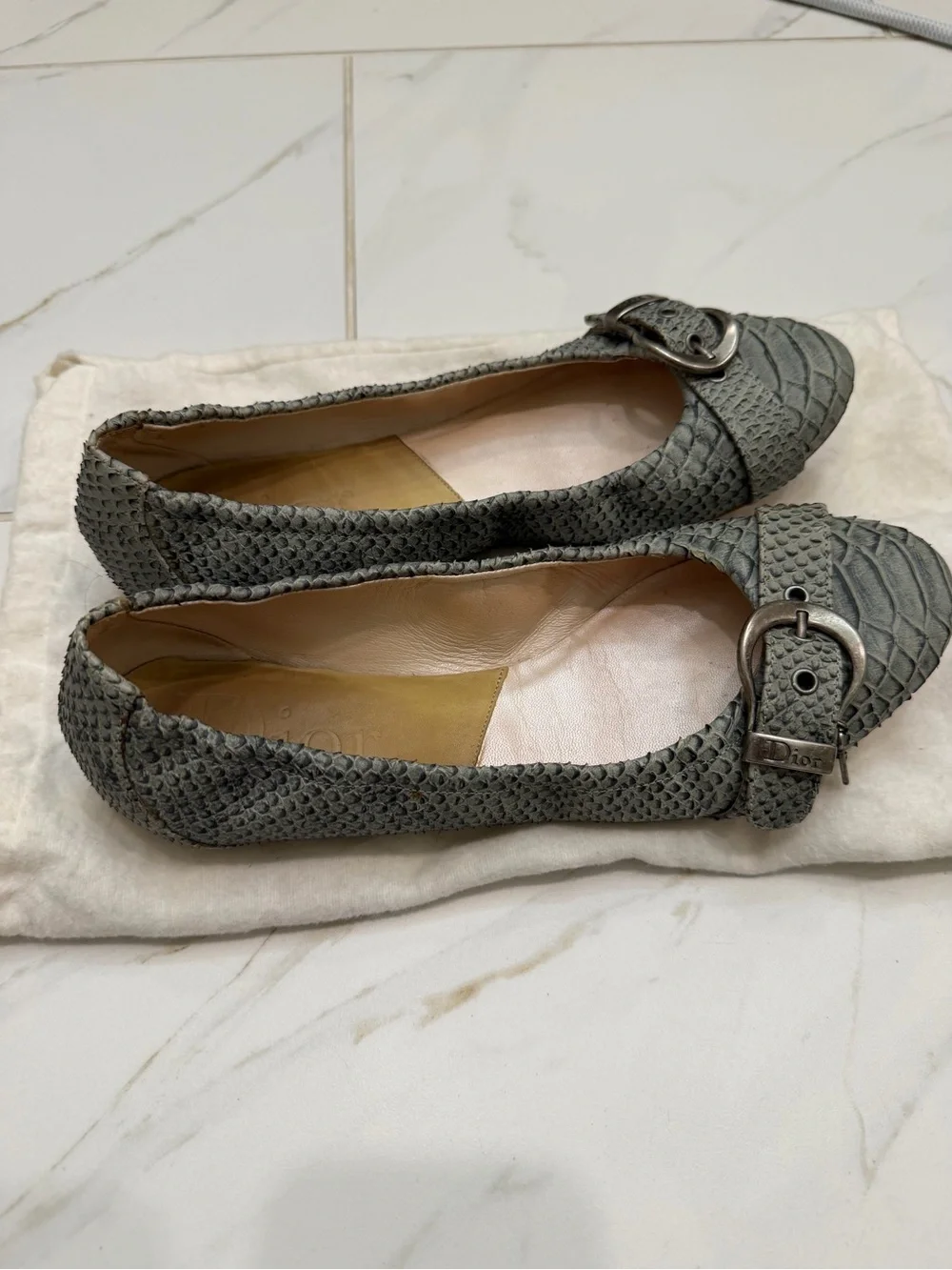 Y2K Vintage Dior Blue Snakeskin Ballet Flats